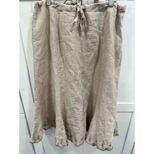 Ecologie Irish Linen Embroidered Eyelet Midi Skirt Beige Boho Cottagecore 12
